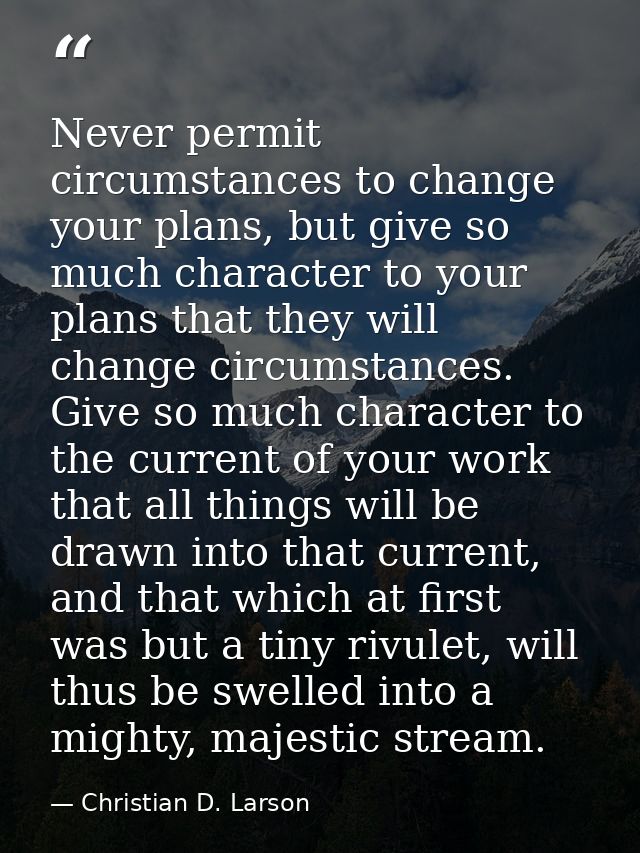 Never permit circumstances to change your plans, but give so much character to your plans that they will change circumst — Christian D. Larson