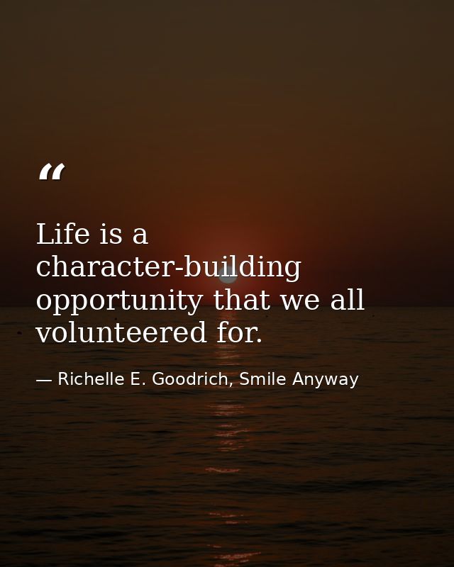 Life is a character-building opportunity that we all volunteered for. — Richelle E. Goodrich, Smile Anyway