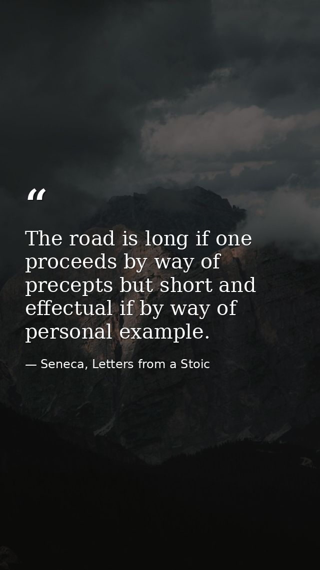 The road is long if one proceeds by way of precepts but short and effectual if by way of personal example. — Seneca, Letters from a Stoic