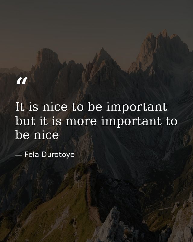 It is nice to be important but it is more important to be nice — Fela Durotoye