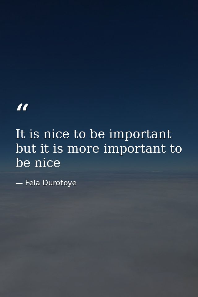 It is nice to be important but it is more important to be nice — Fela Durotoye