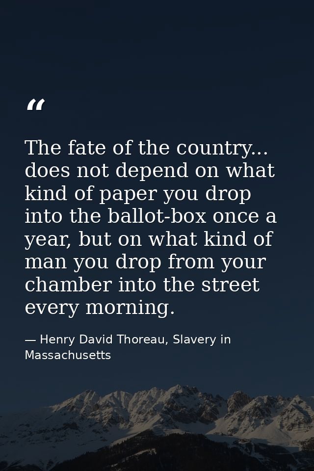 The fate of the country... does not depend on what kind of paper you drop into the ballot-box once a year, but on what k — Henry David Thoreau, Slavery in Massachusetts