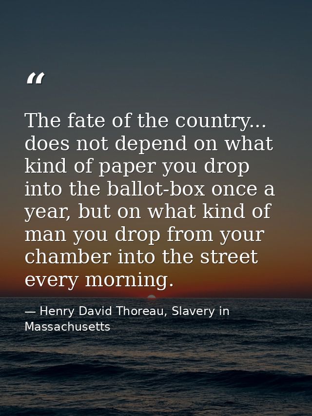 The fate of the country... does not depend on what kind of paper you drop into the ballot-box once a year, but on what k — Henry David Thoreau, Slavery in Massachusetts