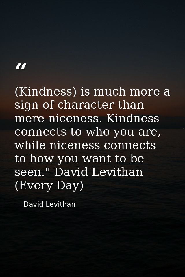 (Kindness) is much more a sign of character than mere niceness. Kindness connects to who you are, while niceness connect — David Levithan