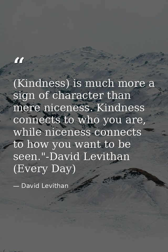 (Kindness) is much more a sign of character than mere niceness. Kindness connects to who you are, while niceness connect — David Levithan