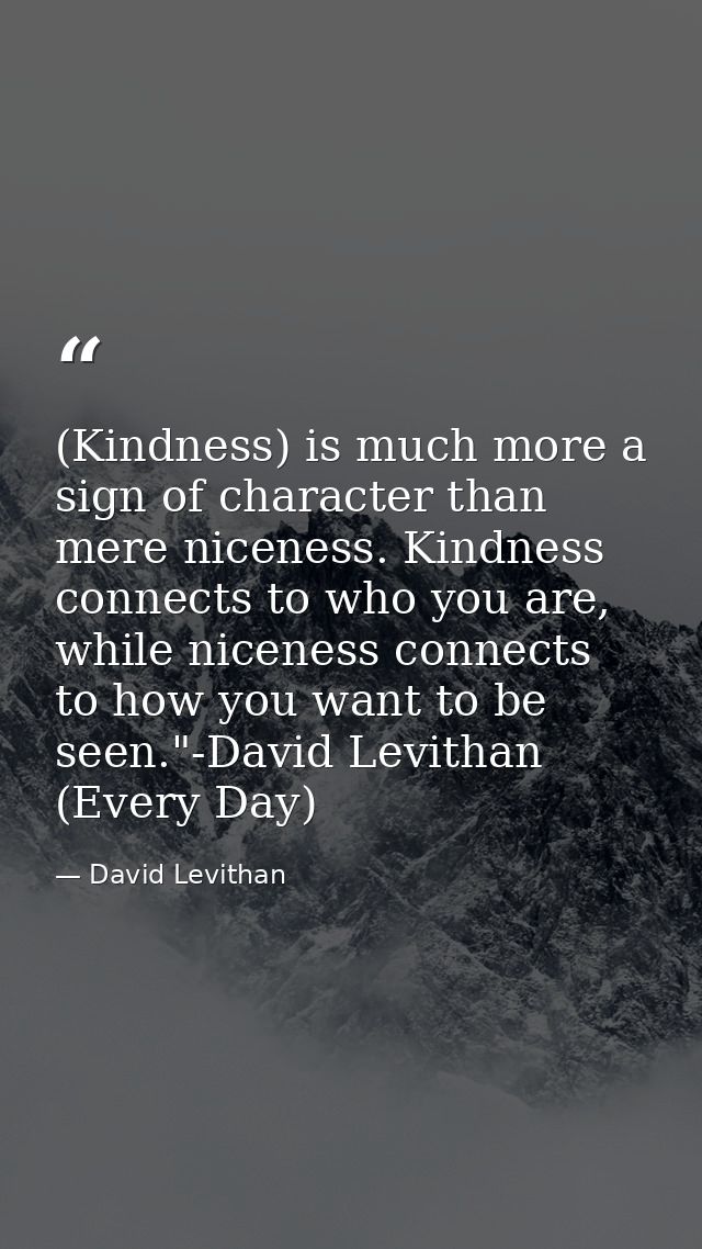 (Kindness) is much more a sign of character than mere niceness. Kindness connects to who you are, while niceness connect — David Levithan