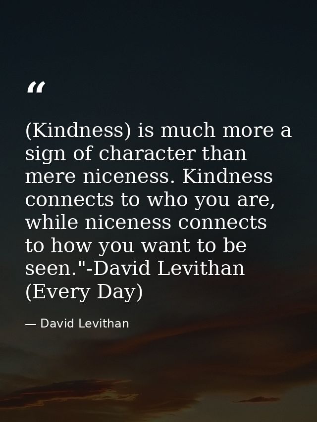 (Kindness) is much more a sign of character than mere niceness. Kindness connects to who you are, while niceness connect — David Levithan