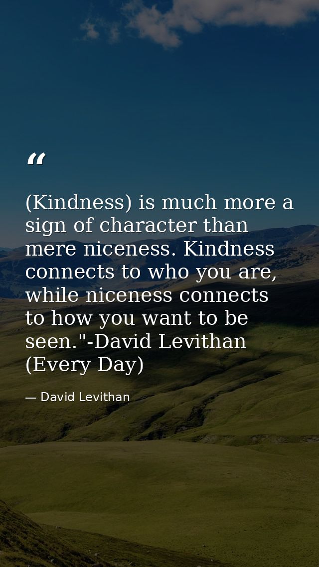 (Kindness) is much more a sign of character than mere niceness. Kindness connects to who you are, while niceness connect — David Levithan