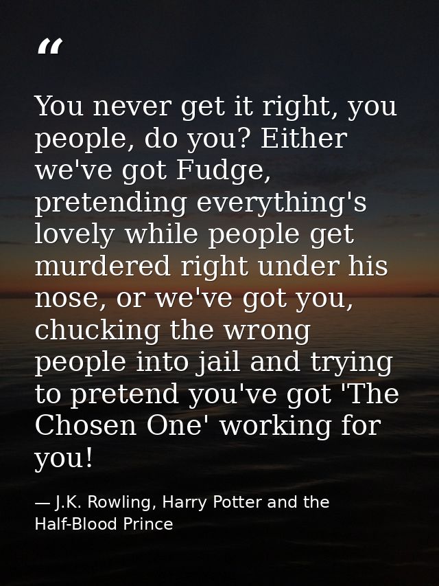 You never get it right, you people, do you? Either we've got Fudge, pretending everything's lovely while people get murd — J.K. Rowling, Harry Potter and the Half-Blood Prince