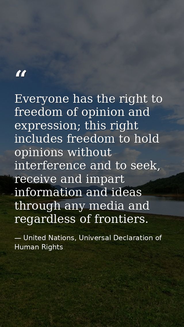 Everyone has the right to freedom of opinion and expression; this right includes freedom to hold opinions without interf — United Nations, Universal Declaration of Human Rights