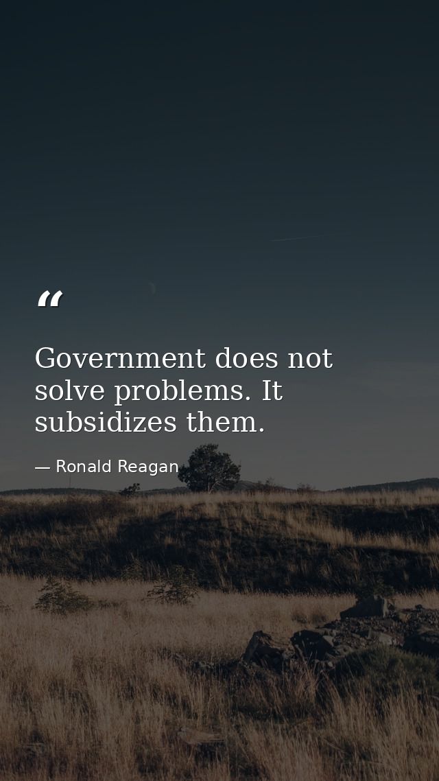 Government does not solve problems. It subsidizes them. — Ronald Reagan