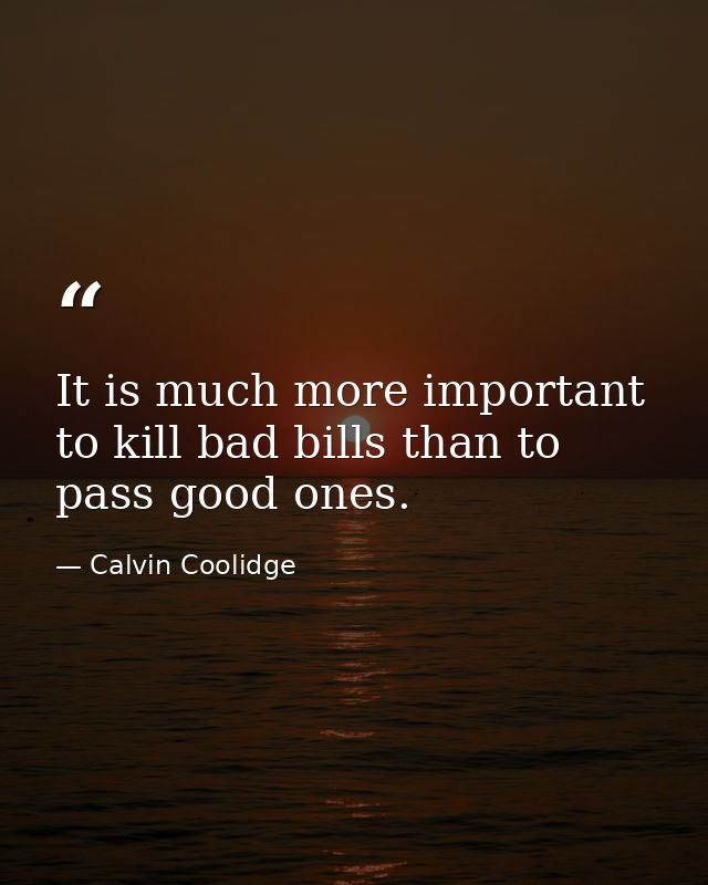 It is much more important to kill bad bills than to pass good ones. — Calvin Coolidge
