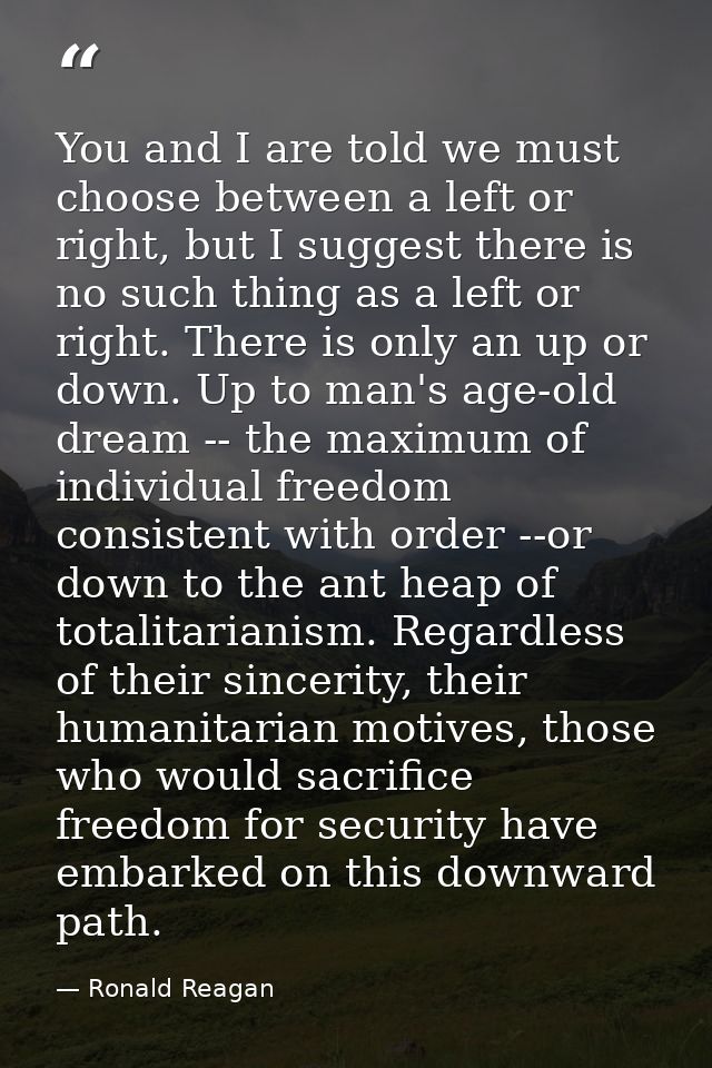 You and I are told we must choose between a left or right, but I suggest there is no such thing as a left or right. Ther — Ronald Reagan