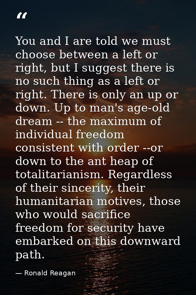 You and I are told we must choose between a left or right, but I suggest there is no such thing as a left or right. Ther — Ronald Reagan