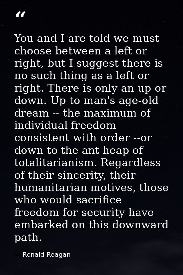 You and I are told we must choose between a left or right, but I suggest there is no such thing as a left or right. Ther — Ronald Reagan