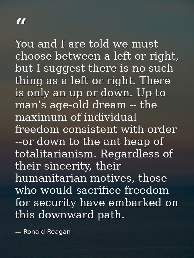 You and I are told we must choose between a left or right, but I suggest there is no such thing as a left or right. Ther — Ronald Reagan