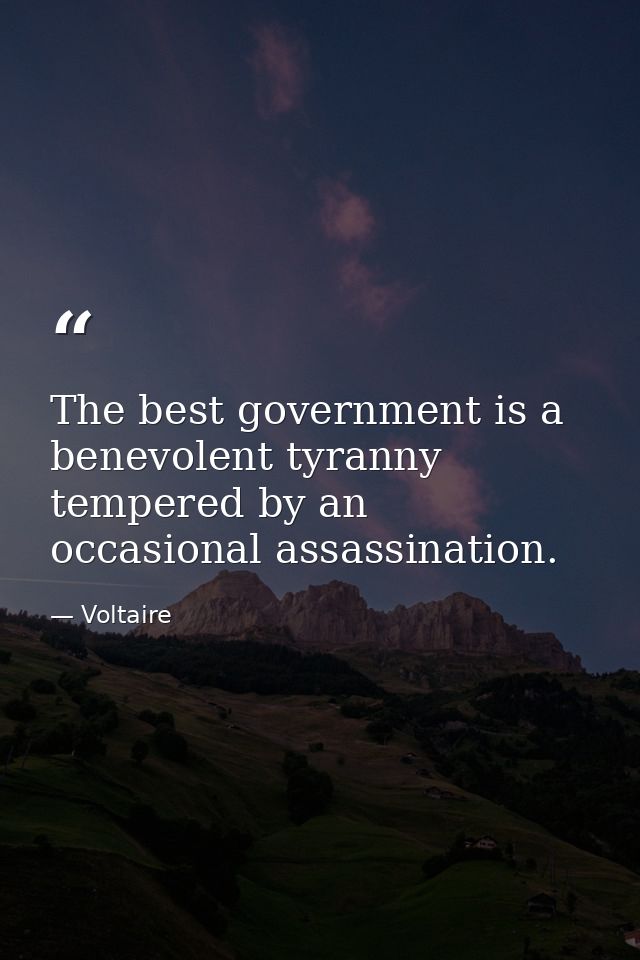 The best government is a benevolent tyranny tempered by an occasional assassination. — Voltaire