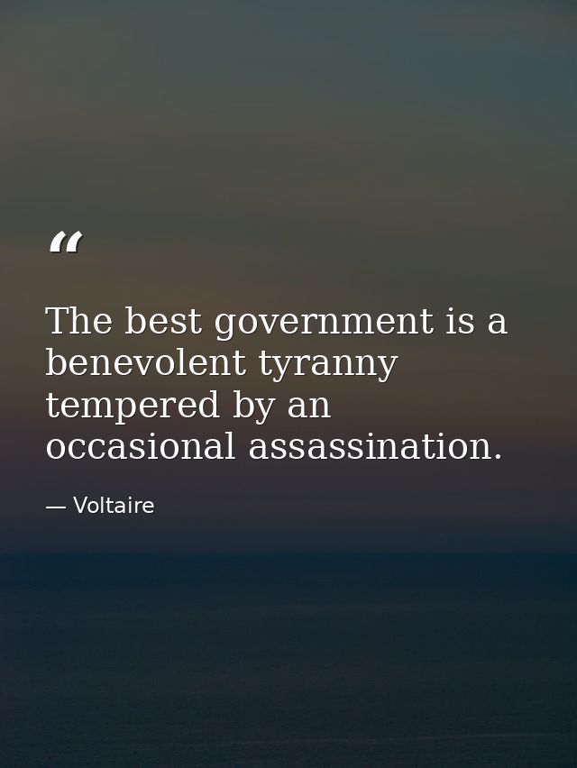 The best government is a benevolent tyranny tempered by an occasional assassination. — Voltaire