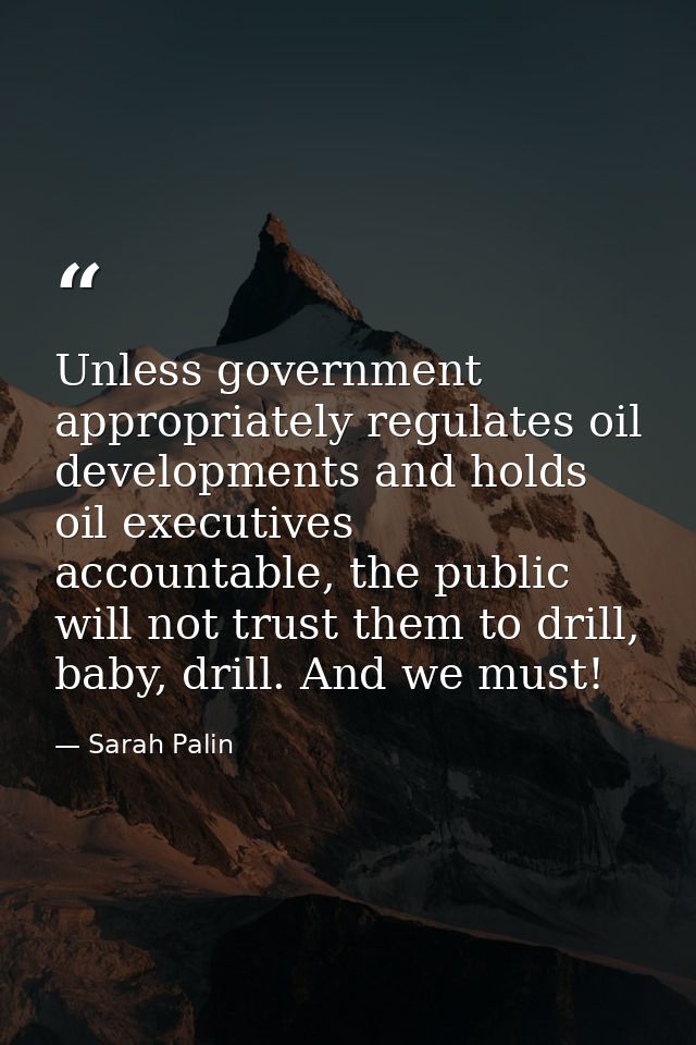 Unless government appropriately regulates oil developments and holds oil executives accountable, the public will not tru — Sarah Palin