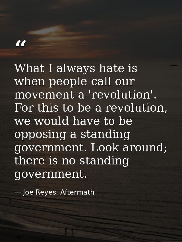 What I always hate is when people call our movement a 'revolution'. For this to be a revolution, we would have to be opp — Joe Reyes, Aftermath