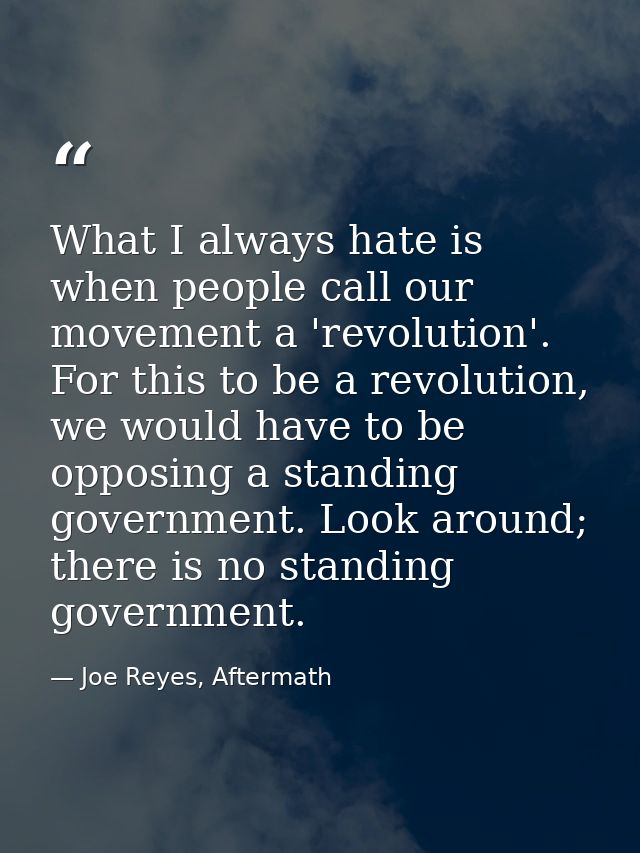 What I always hate is when people call our movement a 'revolution'. For this to be a revolution, we would have to be opp — Joe Reyes, Aftermath