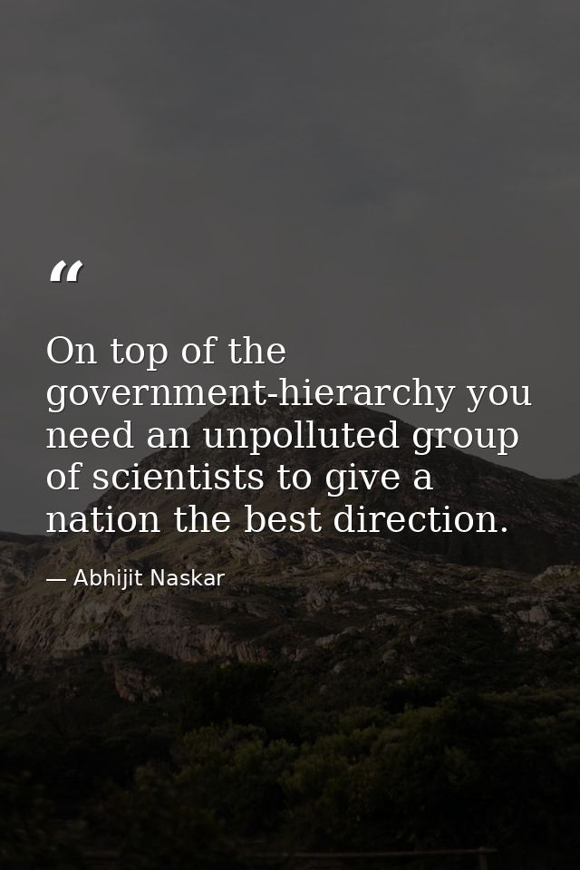 ​On top of the government-hierarchy you need an unpolluted group of scientists to give a nation the best direction. — Abhijit Naskar