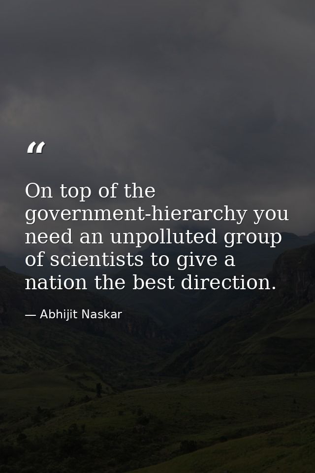​On top of the government-hierarchy you need an unpolluted group of scientists to give a nation the best direction. — Abhijit Naskar