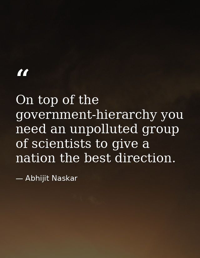 ​On top of the government-hierarchy you need an unpolluted group of scientists to give a nation the best direction. — Abhijit Naskar