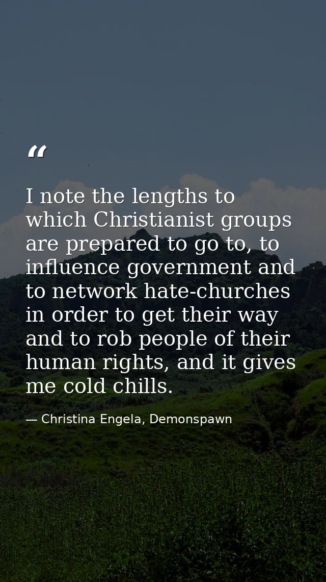 I note the lengths to which Christianist groups are prepared to go to, to influence government and to network hate-churc — Christina Engela, Demonspawn