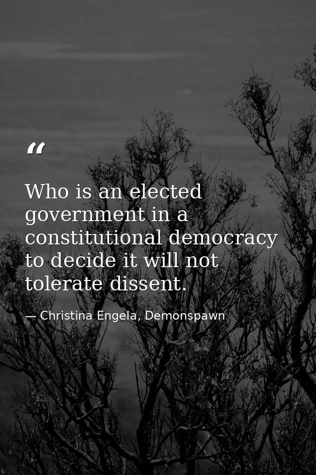 Who is an elected government in a constitutional democracy to decide it will not tolerate dissent. — Christina Engela, Demonspawn