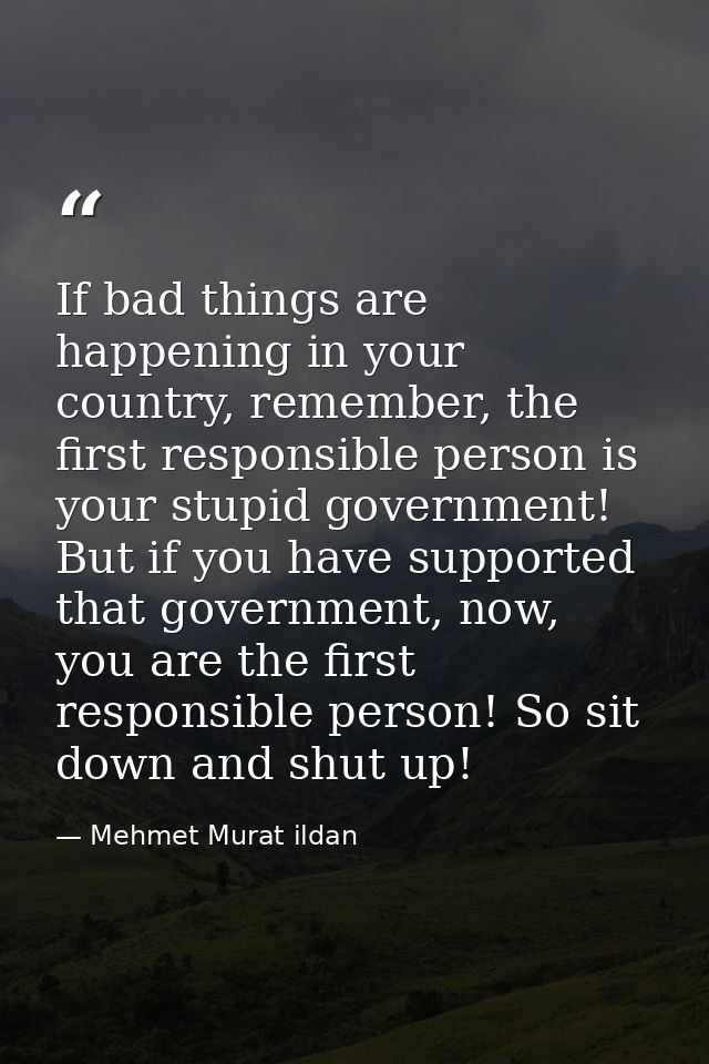 If bad things are happening in your country, remember, the first responsible person is your stupid government! But if yo — Mehmet Murat ildan