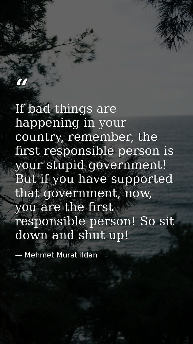 If bad things are happening in your country, remember, the first responsible person is your stupid government! But if yo — Mehmet Murat ildan