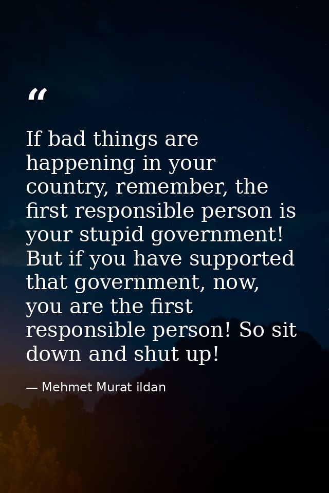 If bad things are happening in your country, remember, the first responsible person is your stupid government! But if yo — Mehmet Murat ildan