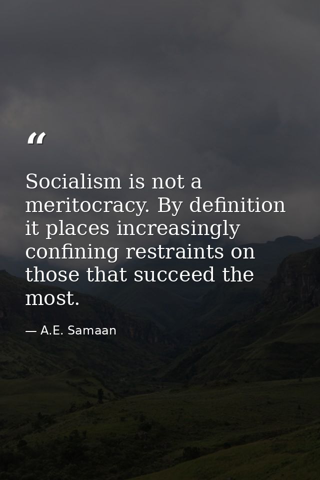 Socialism is not a meritocracy. By definition it places increasingly confining restraints on those that succeed the most — A.E. Samaan