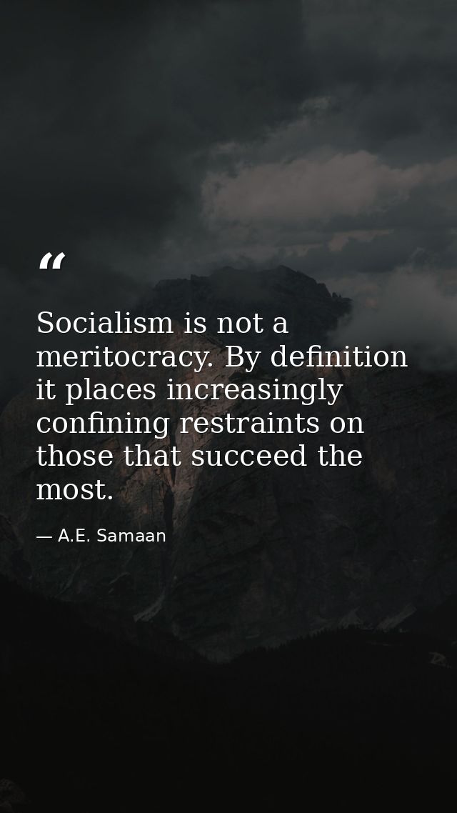 Socialism is not a meritocracy. By definition it places increasingly confining restraints on those that succeed the most — A.E. Samaan