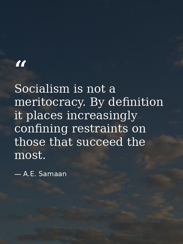 Socialism is not a meritocracy. By definition it places increasingly confining restraints on those that succeed the most — A.E. Samaan