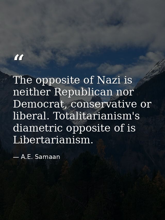 The opposite of Nazi is neither Republican nor Democrat, conservative or liberal. Totalitarianism's diametric opposite o — A.E. Samaan