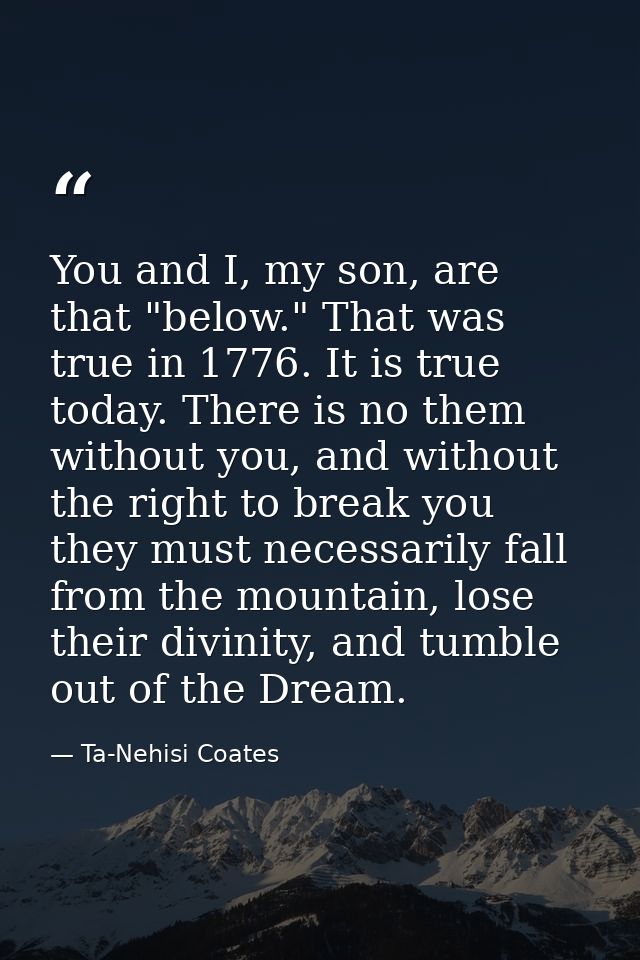 You and I, my son, are that "below." That was true in 1776. It is true today. There is no them without you, and without  — Ta-Nehisi Coates