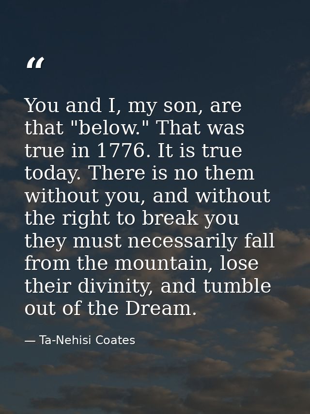 You and I, my son, are that "below." That was true in 1776. It is true today. There is no them without you, and without  — Ta-Nehisi Coates