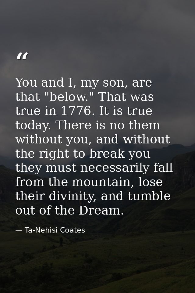 You and I, my son, are that "below." That was true in 1776. It is true today. There is no them without you, and without  — Ta-Nehisi Coates