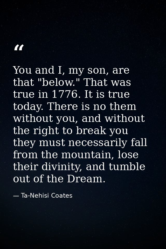 You and I, my son, are that "below." That was true in 1776. It is true today. There is no them without you, and without  — Ta-Nehisi Coates
