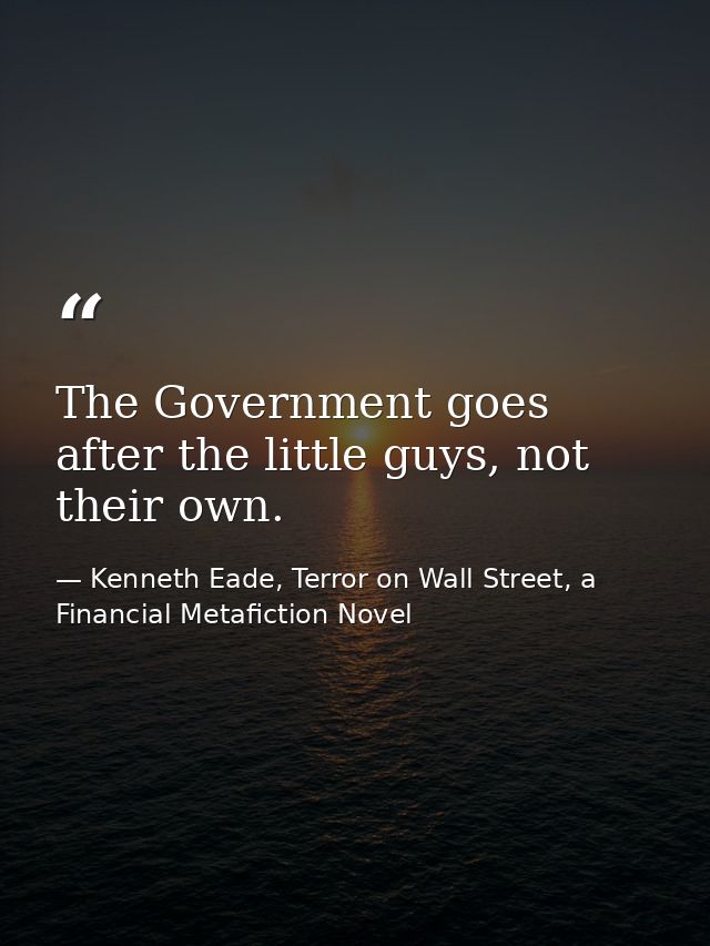 The Government goes after the little guys, not their own. — Kenneth Eade, Terror on Wall Street, a Financial Metafiction Novel