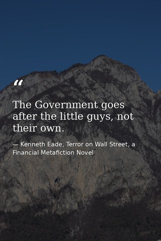 The Government goes after the little guys, not their own. — Kenneth Eade, Terror on Wall Street, a Financial Metafiction Novel