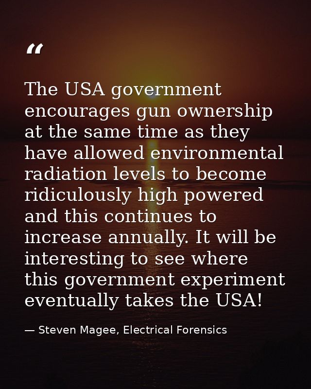The USA government encourages gun ownership at the same time as they have allowed environmental radiation levels to beco — Steven Magee, Electrical Forensics