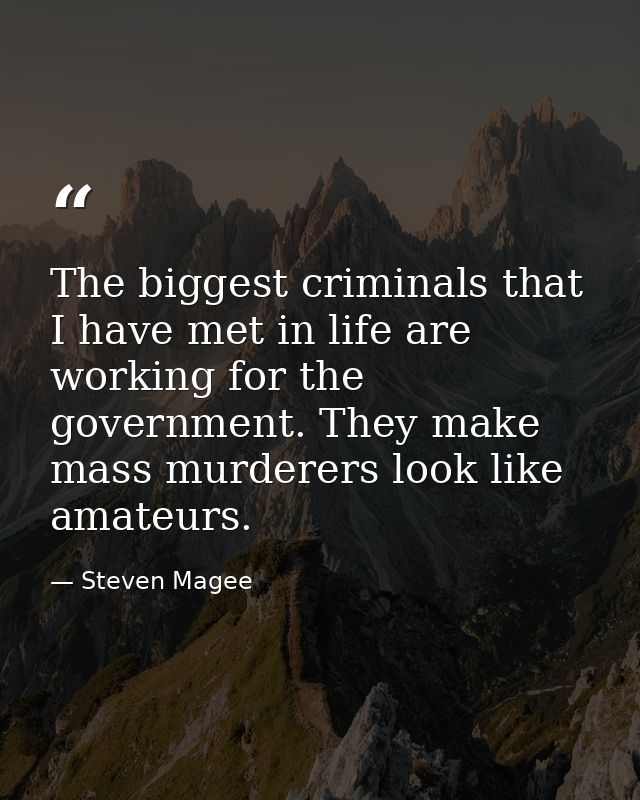 The biggest criminals that I have met in life are working for the government. They make mass murderers look like amateur — Steven Magee