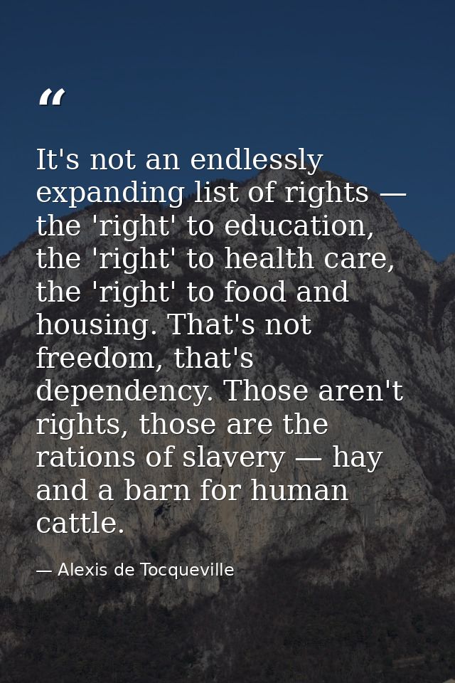 It's not an endlessly expanding list of rights — the 'right' to education, the 'right' to health care, the 'right' to fo — Alexis de Tocqueville