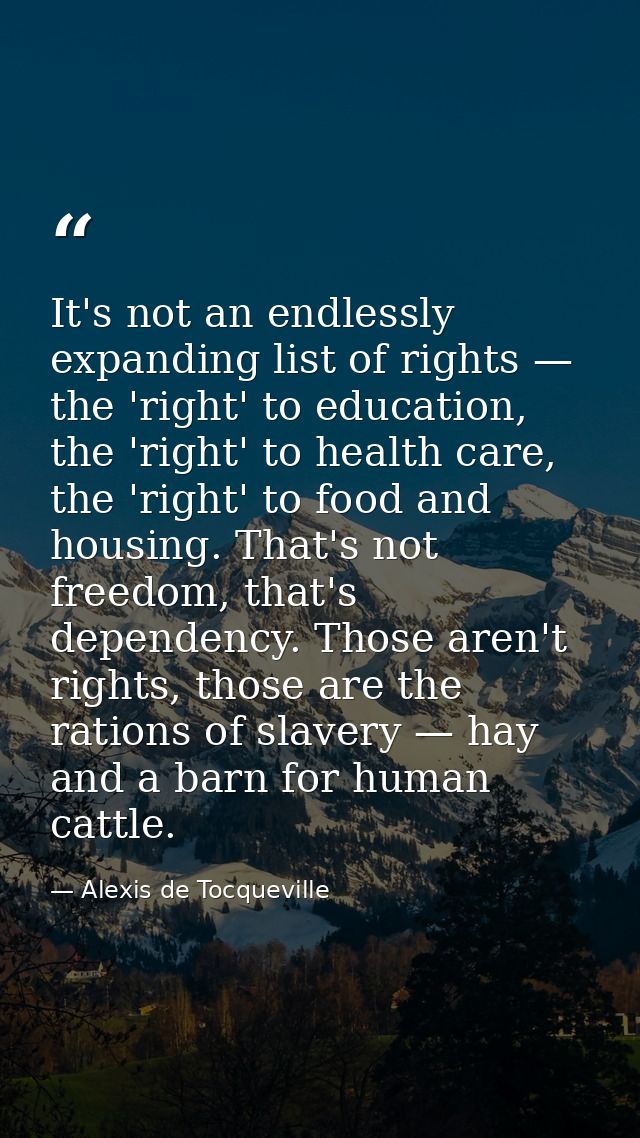 It's not an endlessly expanding list of rights — the 'right' to education, the 'right' to health care, the 'right' to fo — Alexis de Tocqueville