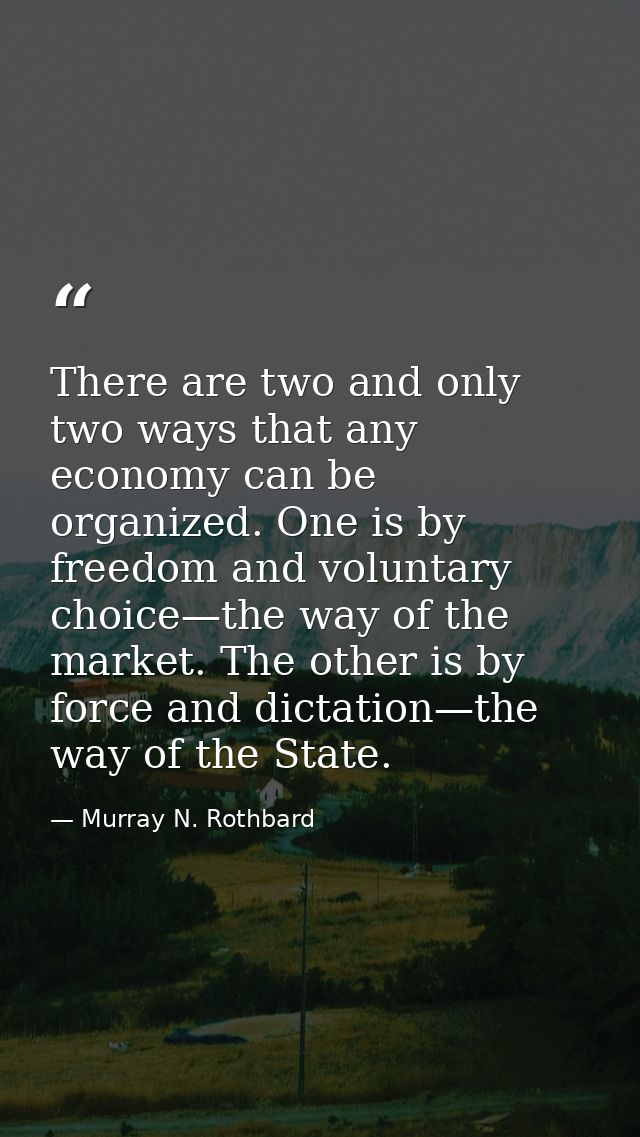 There are two and only two ways that any economy can be organized. One is by freedom and voluntary choice—the way of the — Murray N. Rothbard