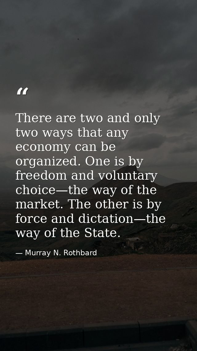 There are two and only two ways that any economy can be organized. One is by freedom and voluntary choice—the way of the — Murray N. Rothbard