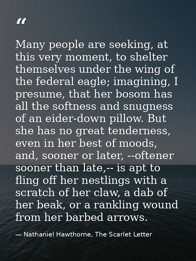 Many people are seeking, at this very moment, to shelter themselves under the wing of the federal eagle; imagining, I pr — Nathaniel Hawthorne, The Scarlet Letter